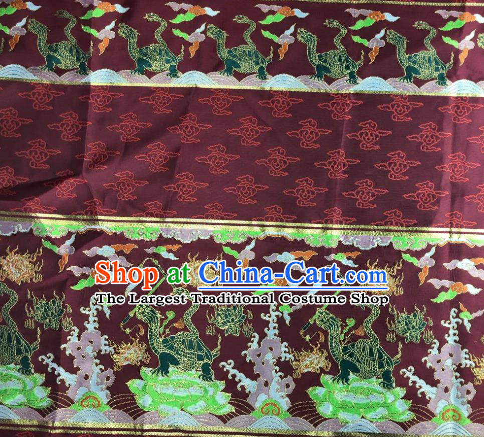Chinese Traditional Tortoise Pattern Dark Red Brocade Hanfu Fabric Silk Fabric Hanfu Dress Material