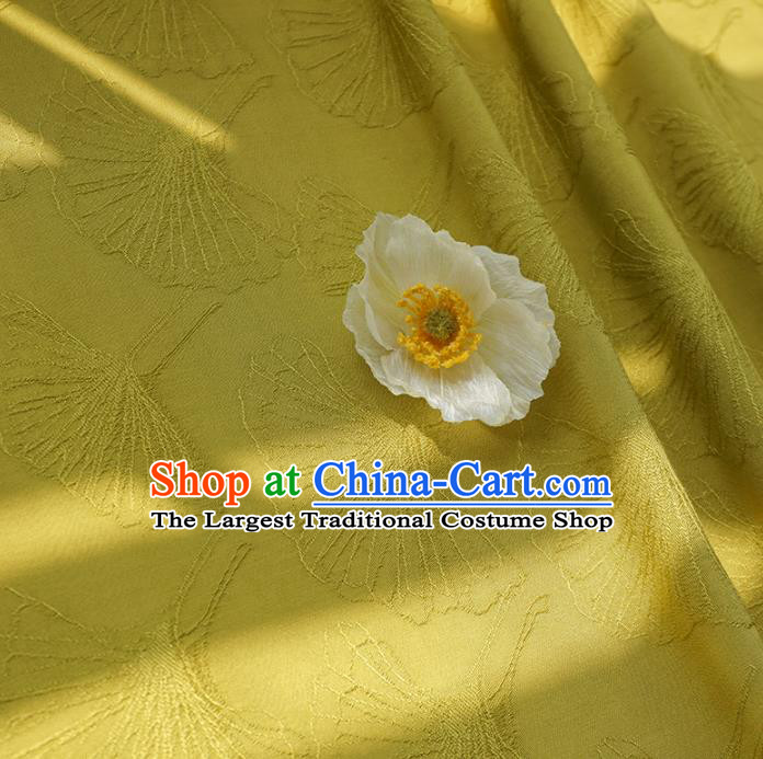 Chinese Traditional Classical Ginkgo Leaf Pattern Ginger Cotton Fabric Imitation Silk Fabric Hanfu Dress Material