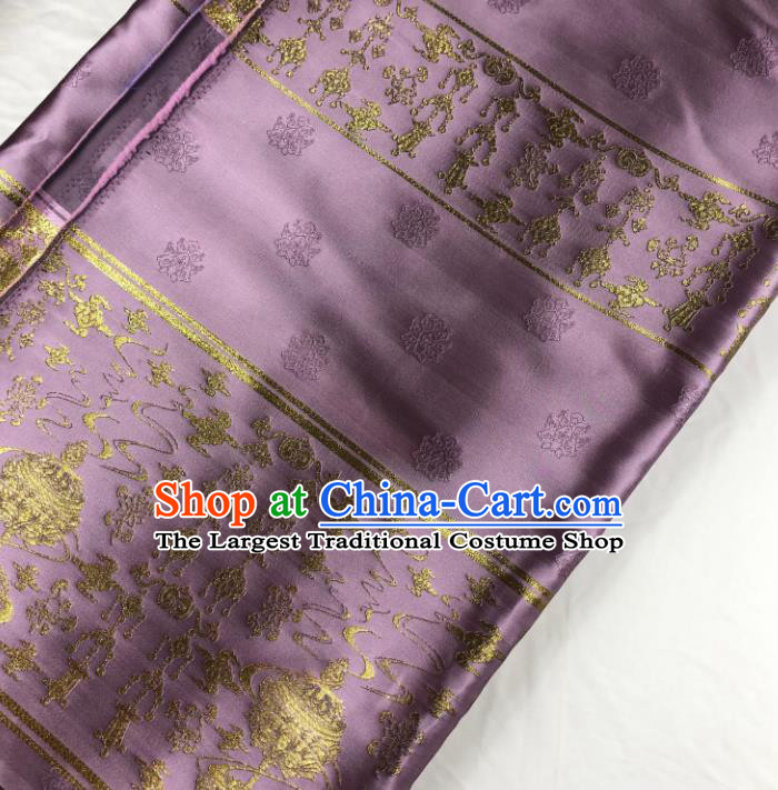 Chinese Traditional Censer Pattern Lilac Brocade Hanfu Fabric Silk Fabric Hanfu Dress Material