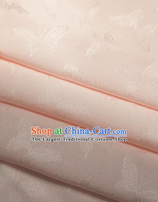 Chinese Traditional Classical Jacquard Butterfly Pattern Light Pink Cotton Fabric Imitation Silk Fabric Hanfu Dress Material