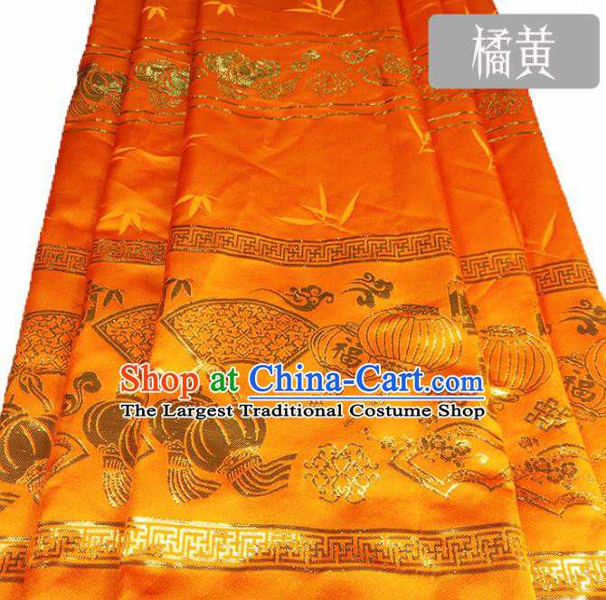 Chinese Traditional Palace Lantern Pattern Orange Brocade Fabric Silk Satin Fabric Hanfu Material