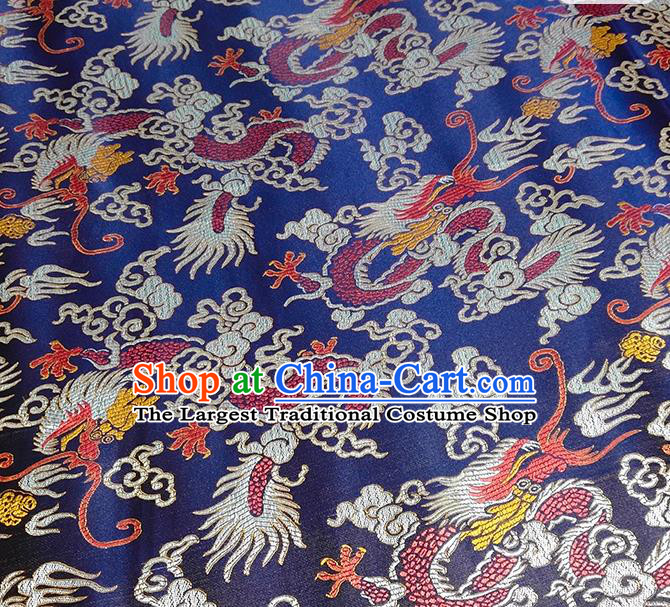 Chinese Traditional Dragons Pattern Royalblue Brocade Fabric Silk Satin Fabric Hanfu Material