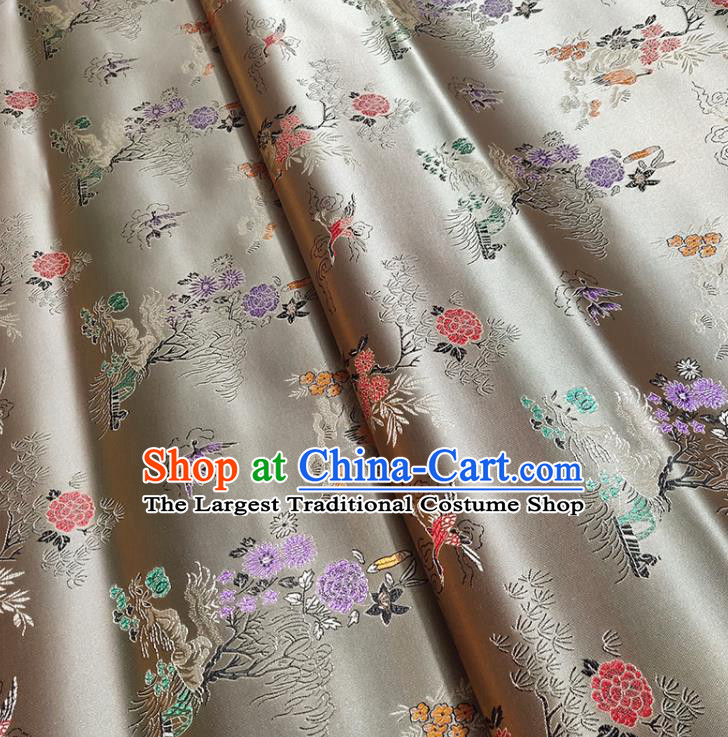 Chinese Traditional Pine Crane Pattern Incanus Brocade Fabric Silk Satin Fabric Hanfu Material
