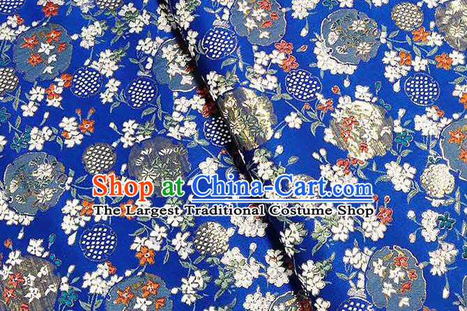 Japanese Traditional Carnations Pattern Kimono Royalblue Brocade Fabric Tapestry Satin Fabric Nishijin Material