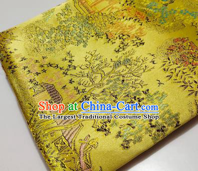 Chinese Traditional Scenery Pattern Golden Brocade Fabric Silk Satin Fabric Hanfu Material