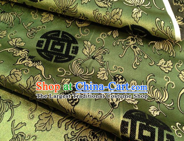 Chinese Traditional Chrysanthemum Pattern Green Brocade Fabric Silk Satin Fabric Hanfu Material