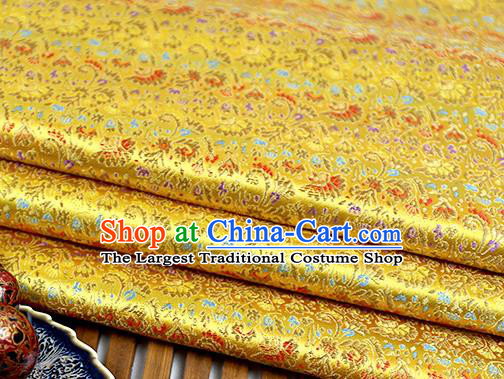 Chinese Traditional Celosia Cristata Pattern Golden Brocade Fabric Silk Tapestry Satin Fabric Hanfu Material