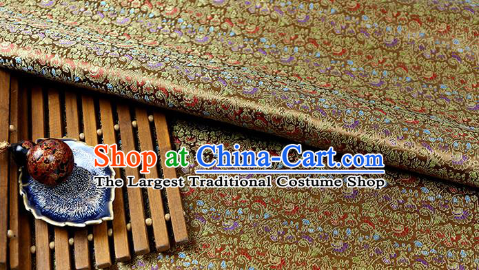 Chinese Traditional Celosia Cristata Pattern Brown Brocade Fabric Silk Tapestry Satin Fabric Hanfu Material