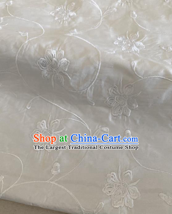 Chinese Traditional Embroidered Peony Pattern White Silk Fabric Hanfu Gambiered Guangdong Gauze Material