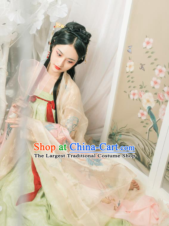 Chinese Ancient Patrician Infanta Embroidered Cloak and Dress Traditional Tang Dynasty Royal Princess Costumes for Women