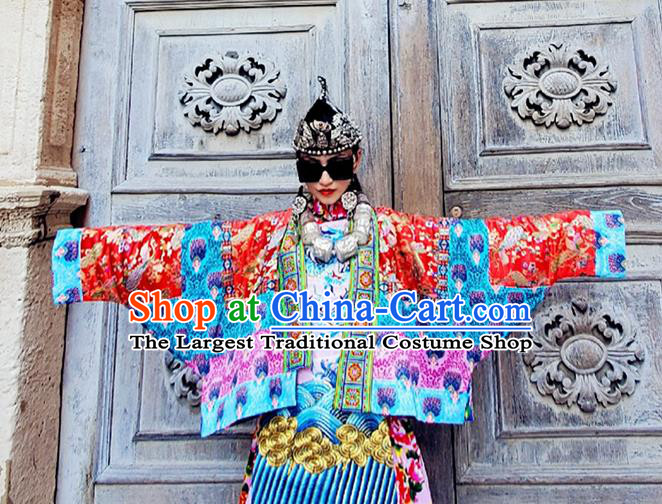 Chinese Traditional Red Brocade Jacket Tang Suit Outer Garment Costume for Women