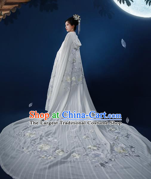 Chinese Ancient Imperial Consort Embroidered White Cloak Traditional Tang Dynasty Palace Lady Costumes for Women