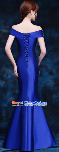 Top Compere Catwalks Embroidered Royalblue Full Dress Evening Party Compere Costume for Women