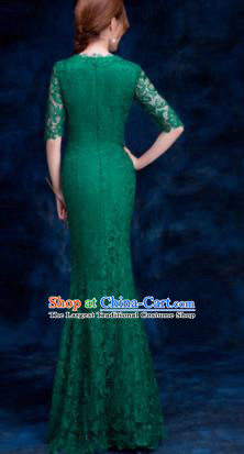 Top Compere Catwalks Green Lace Full Dress Evening Party Compere Costume for Women