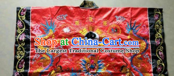 Chinese National Quanzhen Taoist Frock Embroidered Dragon Red Cassock Traditional Taoism Rites Costume for Men