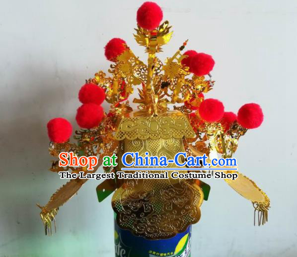 Chinese Traditional Guan Gong God Statue Golden Hat Taoism Deity Headwear