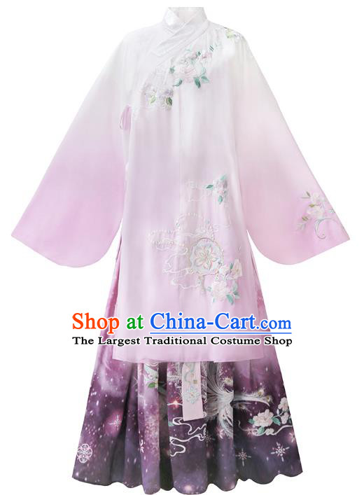 Chinese Ming Dynasty Young Mistress Embroidered Dress Traditional Ancient Patrician Lady Costumes for Women