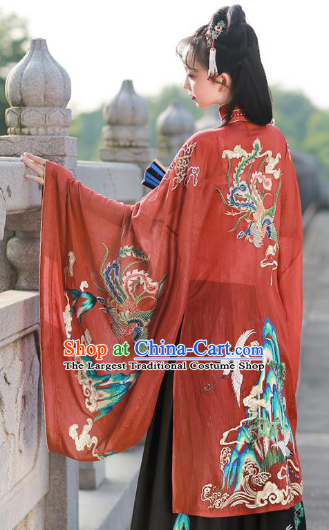 Chinese Ming Dynasty Palace Lady Red Embroidered Dress Traditional Ancient Imperial Consort Costumes for Women
