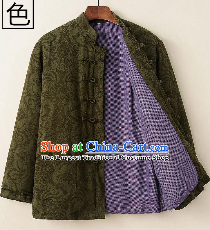 Chinese National Tang Suit Olive Green Cotton Padded Coat Traditional Tai Chi Jacket Costumes for Women