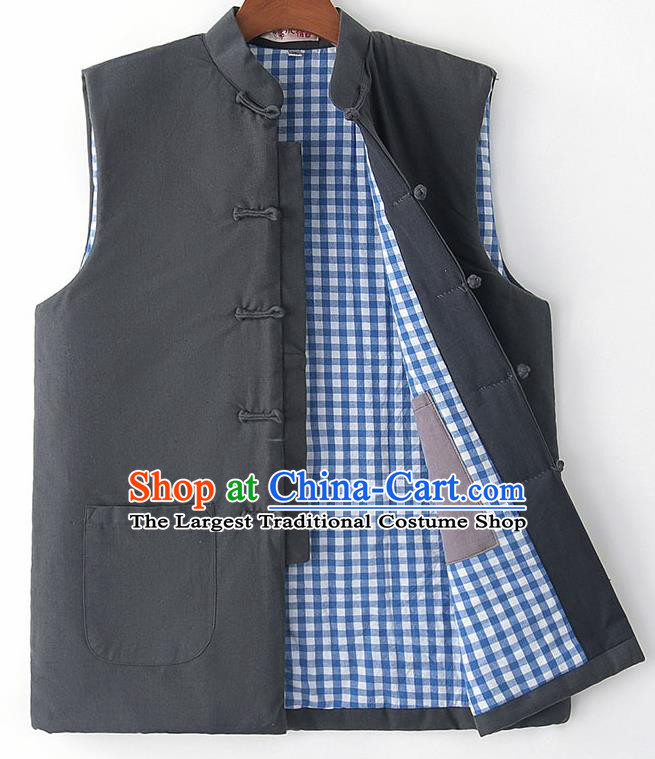 Chinese National Tang Suit Grey Vest Traditional Martial Arts Waistcoat Costumes for Men