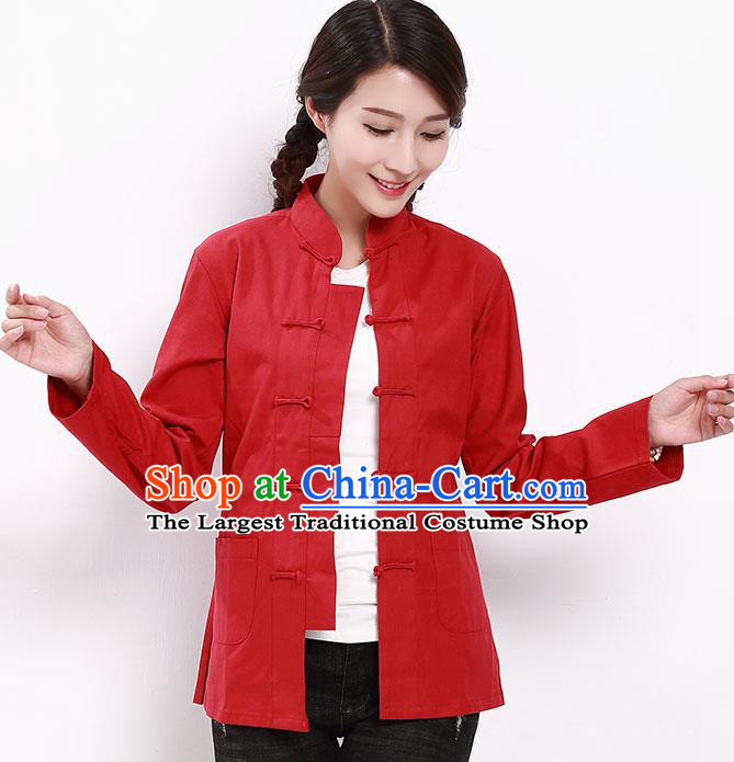 Chinese National Tang Suit Red Blouse Traditional Martial Arts Shirt Costumes for Women
