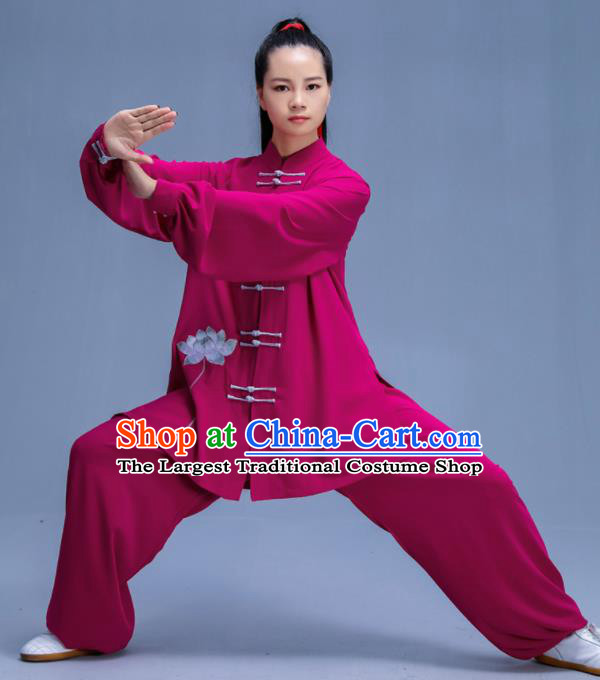 Chinese Traditional Kung Fu Embroidered Lotus Rosy Garment Outfits Martial Arts Stage Show Costumes for Women