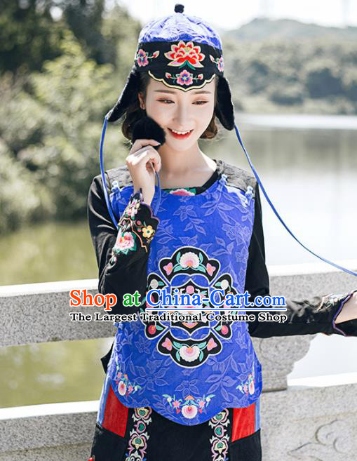 Chinese Traditional Embroidered Royalblue Vest National Upper Outer Garment Tang Suit Costume for Women