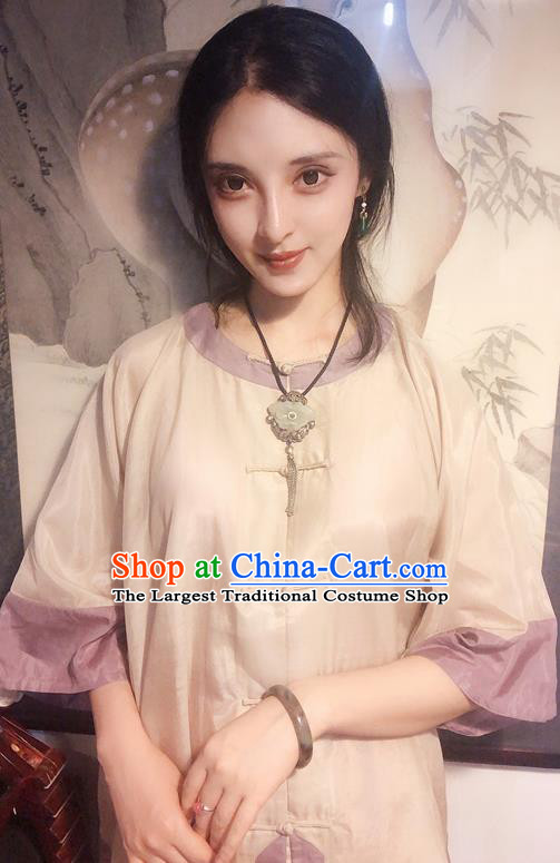 Chinese Traditional Beige Mandarin Shirt National Tang Suit Upper Outer Garment Blouse Costume for Women