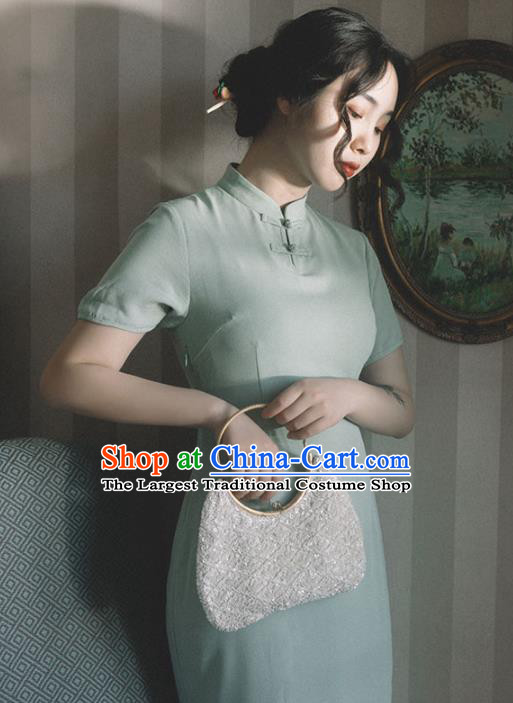 Chinese Traditional Green Short Qipao Dress National Tang Suit Cheongsam Costumes for Women
