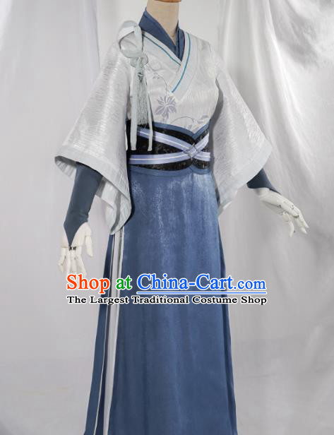Chinese Traditional Cosplay White Hanfu Dress Ancient Swordsman Costumes for Women