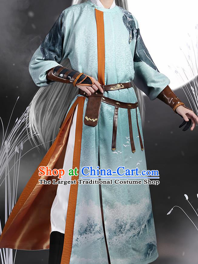 Chinese Traditional Cosplay Knight Green Clothing Ancient Swordsman Costumes for Men