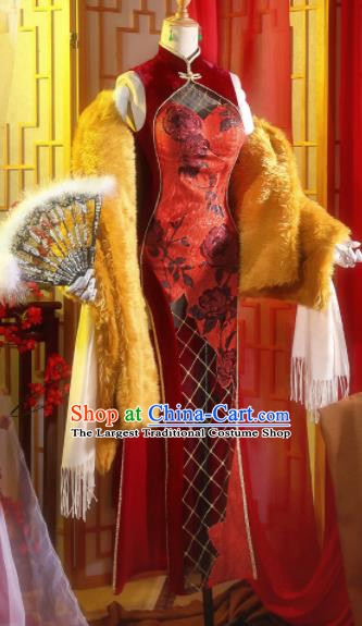 Chinese Traditional Cosplay Red Qipao Dress Ancient Swordsman Costumes for Women