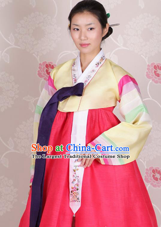 Korean Traditional Dance Hanbok Yellow Blouse and Pink Dress Garment Asian Korea Fashion Costume for Women
