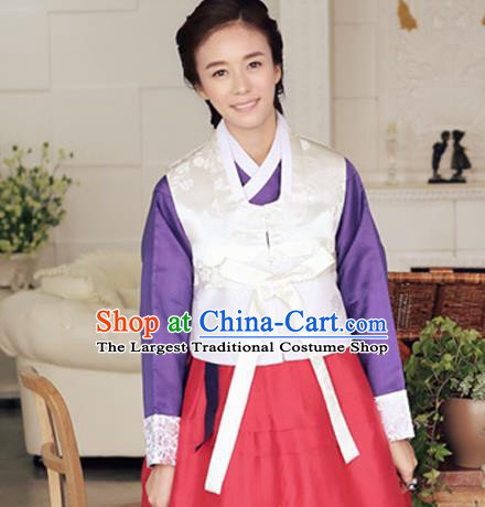 Korean Traditional Court Hanbok White Vest Blouse and Dress Garment Asian Korea Fashion Costume for Women