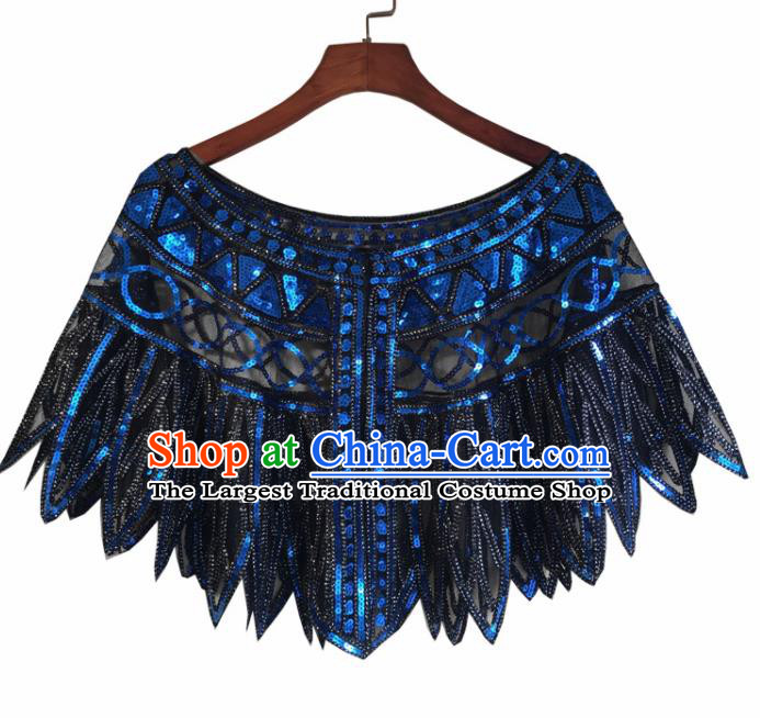 Top Professional Latin Dance Royalblue Sequins Cloak Modern Dance Blouse Stage Performance Costume for Women