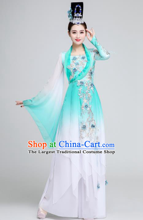 Chinese Traditional Classical Dance Fan Dance Green Dress Umbrella Dance Stage Performance Costume for Women