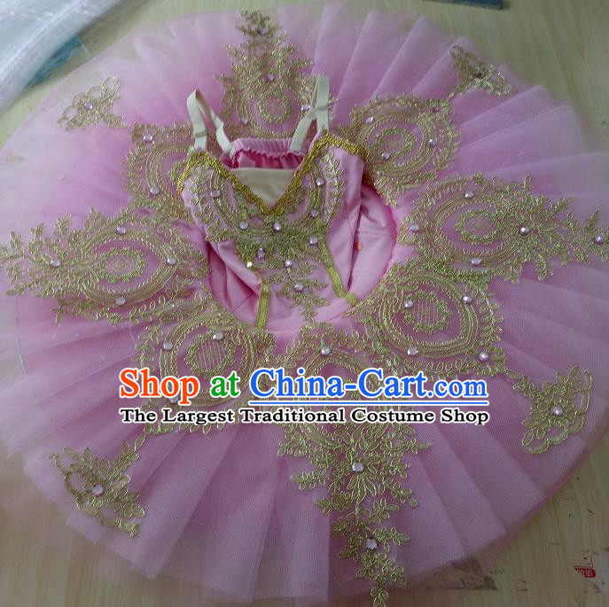 Professional Children Ballet Tutu Dance Embroidered Pink Dress Modern Dance Ballerina Stage Performance Costume for Kids