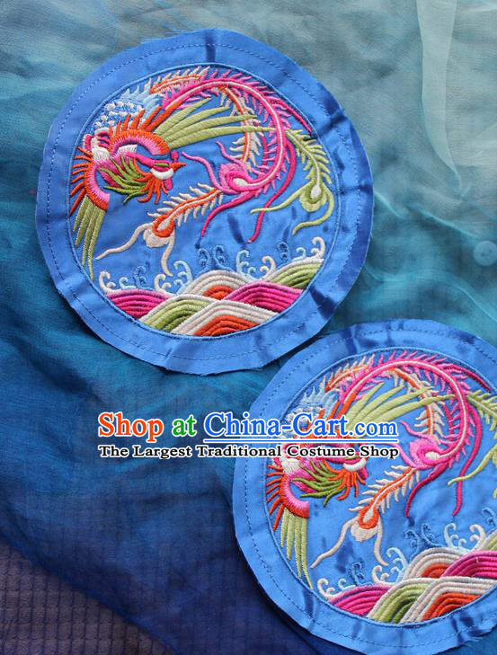 Chinese Traditional Embroidered Phoenix Royalblue Round Patch Embroidery Craft Embroidering Accessories