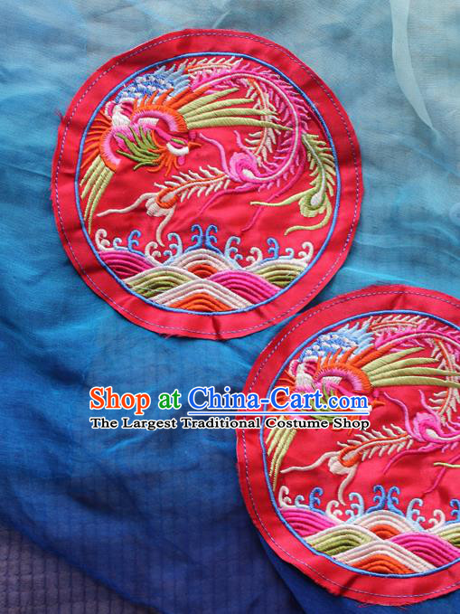 Chinese Traditional Embroidered Phoenix Red Round Patch Embroidery Craft Embroidering Accessories