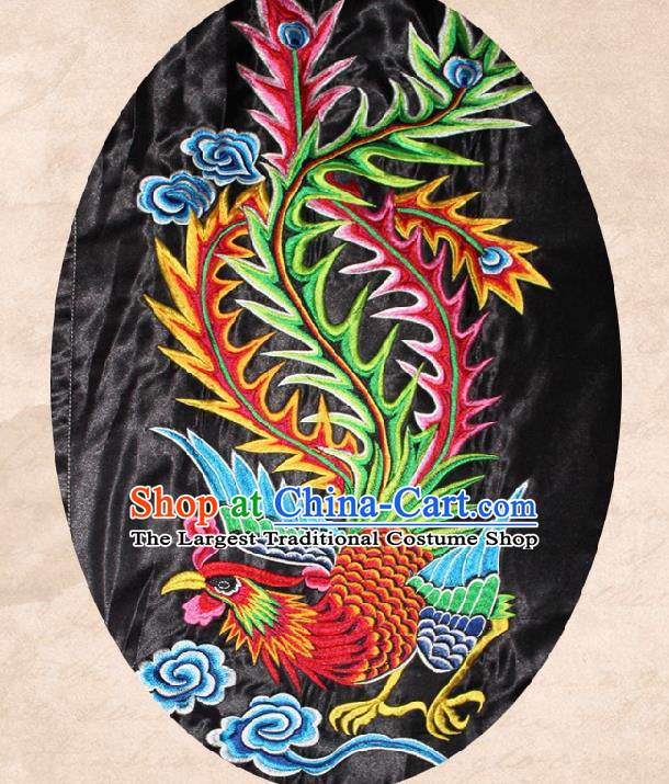 Chinese Traditional Embroidered Phoenix Black Patch Embroidery Dress Applique Craft Embroidering Accessories