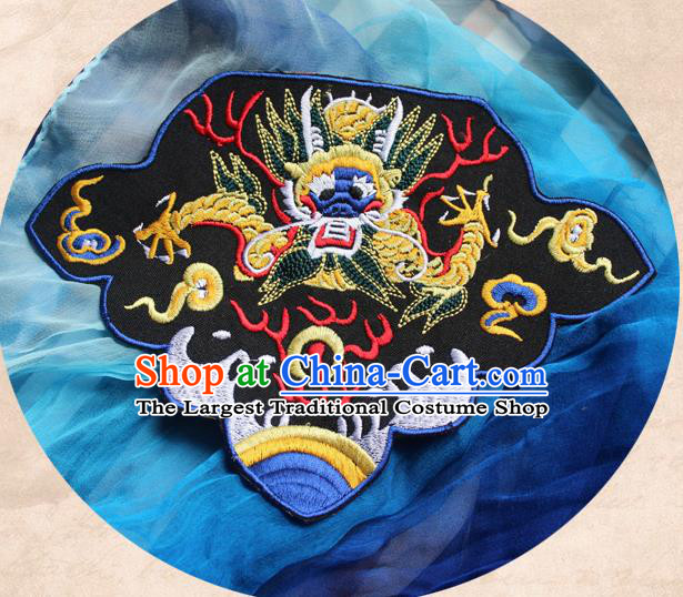 Chinese Traditional Embroidered Fire Dragon Black Patch Embroidery Craft Embroidering Accessories