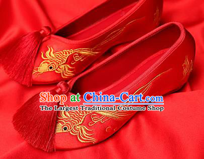 Chinese Traditional Red Embroidered Carp Shoes Opera Shoes Hanfu Shoes Wedding Shoes for Women