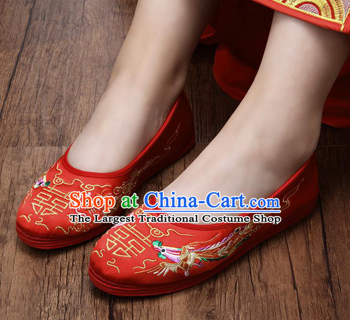 Chinese Traditional Embroidered Phoenix Red Shoes Opera Shoes Hanfu Shoes Wedding Shoes for Women