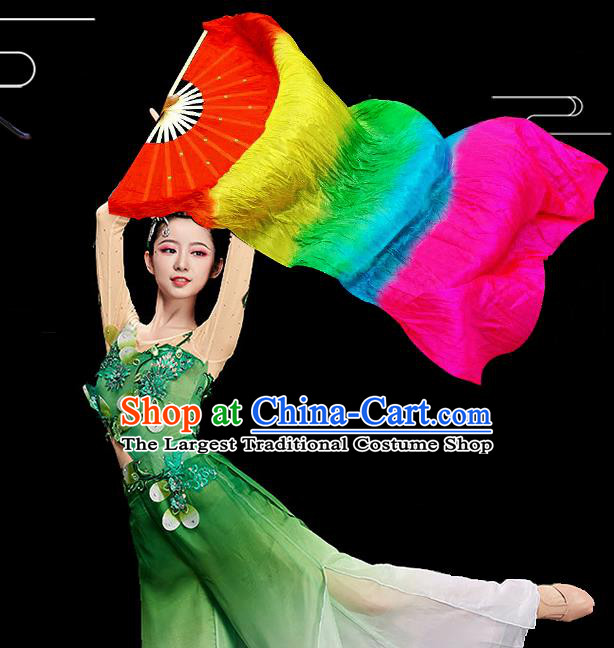 Traditional Chinese Folk Dance Colorful Ribbon Fan Stage Performance Yangko Dance Silk Folding Fan