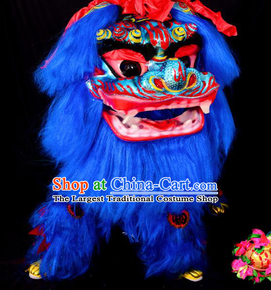 Chinese Traditional Lion Dance Costume Royalblue Fur Lion Head Lantern Festival Folk Dance Prop Complete Set