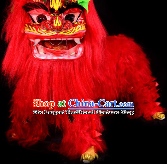 Chinese Traditional Lion Dance Costume Red Fur Lion Head Lantern Festival Folk Dance Prop Complete Set