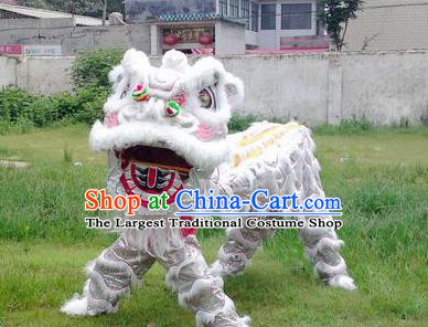 Chinese Traditional Lion Dance White Costume Fur Lion Head Lantern Festival Folk Dance Prop Complete Set