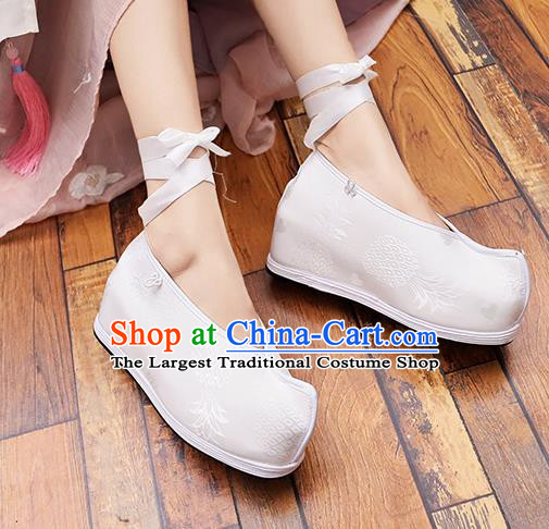 Asian Chinese Traditional Princess Shoes White Satin Shoes Opera Shoes Hanfu Shoes for Women
