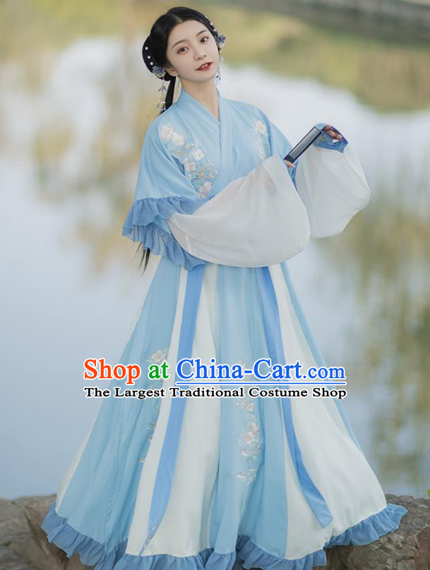 Traditional Chinese Jin Dynasty Royal Infanta Blue Hanfu Dress Ancient Nobility Lady Historical Costumes for Women