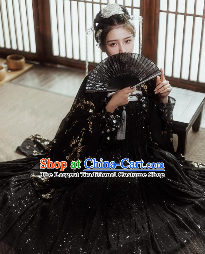 Traditional Chinese Tang Dynasty Imperial Consort Black Hanfu Dress Ancient Nobility Lady Historical Costumes for Women